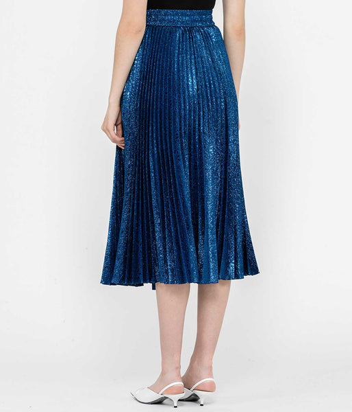 Navy metallic pleated outlet skirt